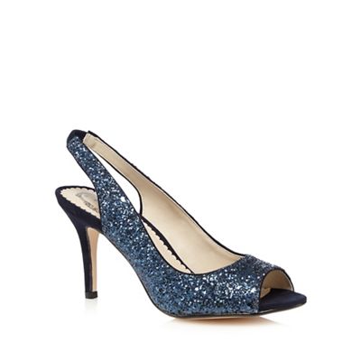 Blue glitter peep toe high heeled shoes